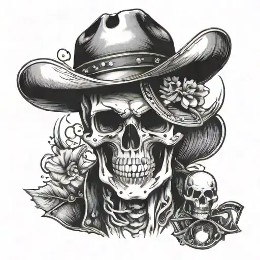 Skeleton Wearing Leather Jacket And Cowboy Hat