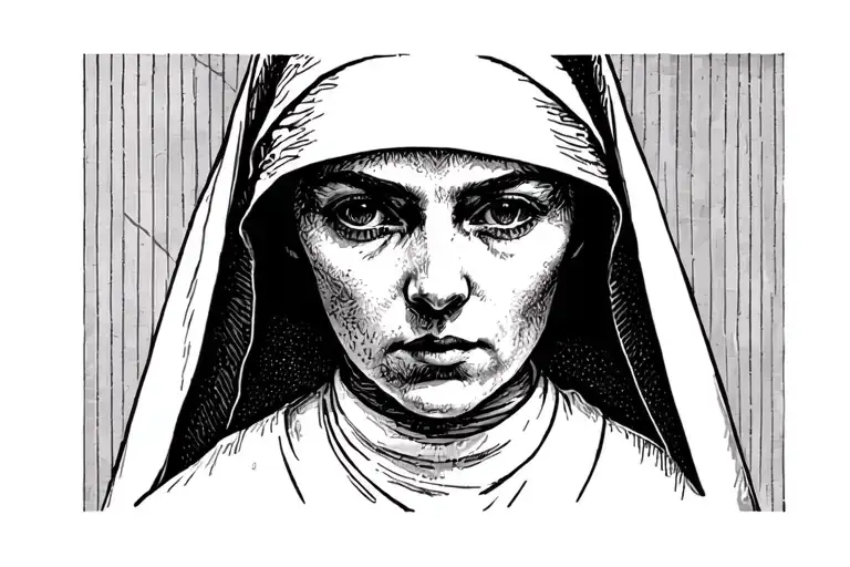 Portrait Style And Dark Lighting And Up Close Picture Of A Nun