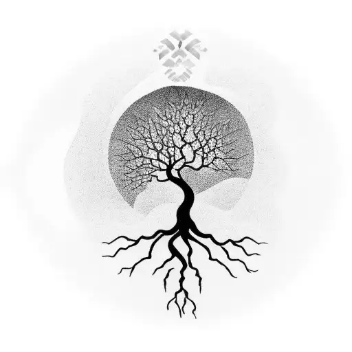 Black Tree Of Life With Roots