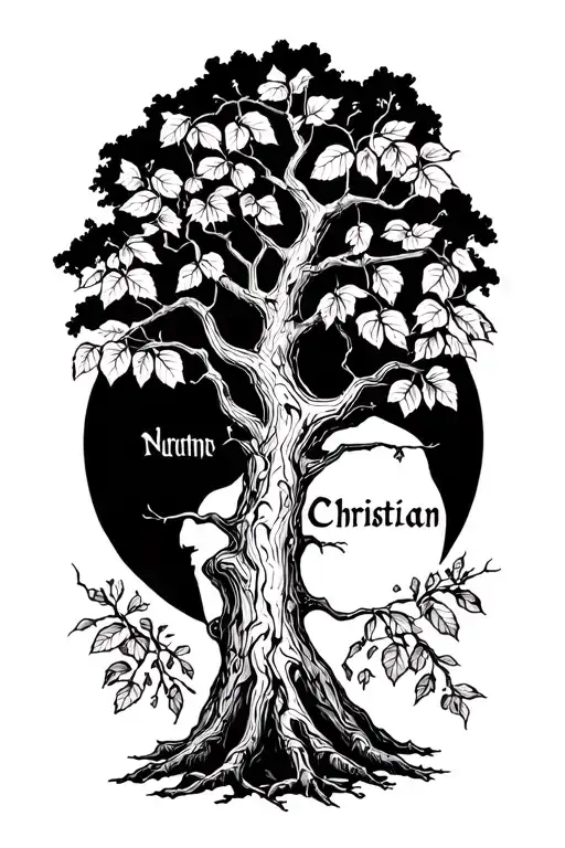 Sad Tree With The Name Christian On The Branches And Leaves