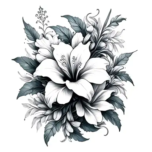 Abstract Ornamental Flow With Lilies And Hibiscus