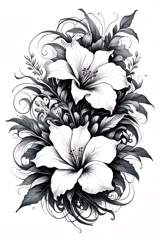 Abstract Ornamental Flow With Lilies And Hibiscus