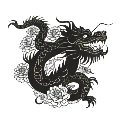 Chinese Dragon With Flowers