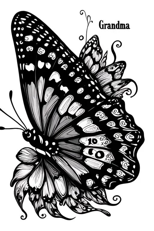 Butterfly That Says Grandma As The Body And One Wing Has 07 And The Other Has 23