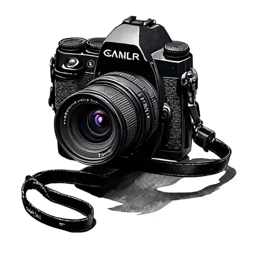 Line Drawn Camera Similar To Cannon 5 D With Medium Lens On It