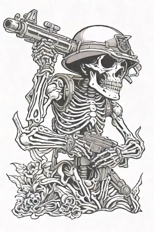 Skeleton Soldier With Machine Gun Screaming Skull
