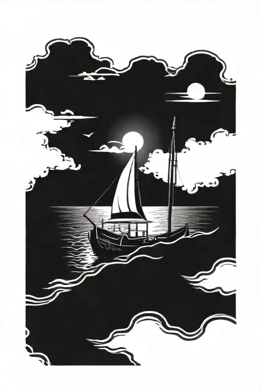 Boat On The Ocean By The Beach Sunset