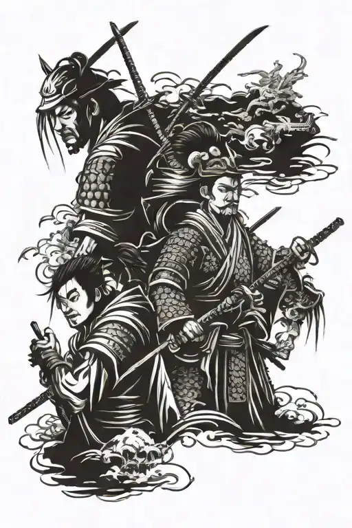 Two Men Samurai And One Girl Samurai Warrior