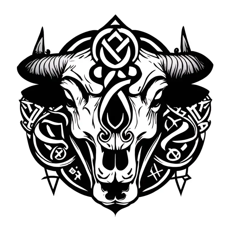 Scottish Celtic Dead Bullshead Surrounded By Scottish Celtic Runes And Design