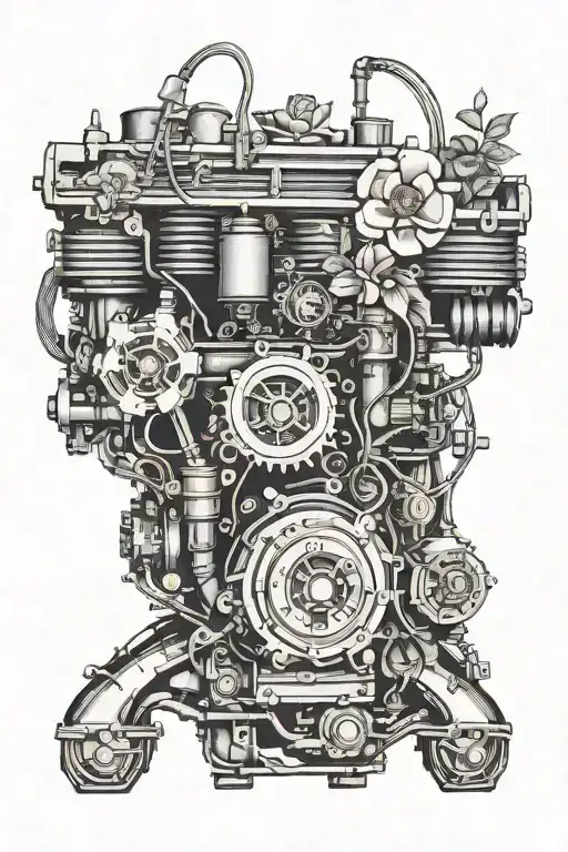 The Engine Of The Car From The Outside Of Which Flowers Grow From The Holes
