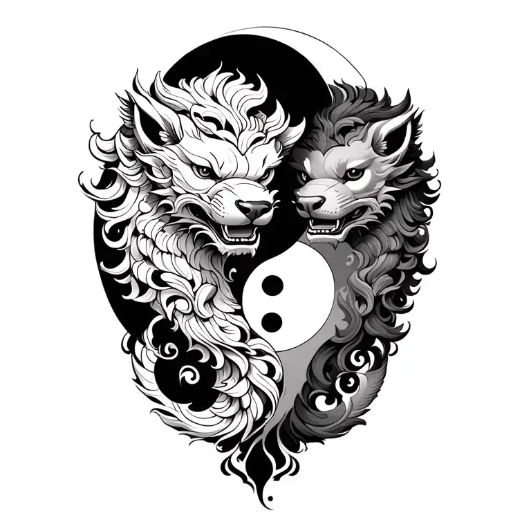 Two Foo Dog With Yinyang
