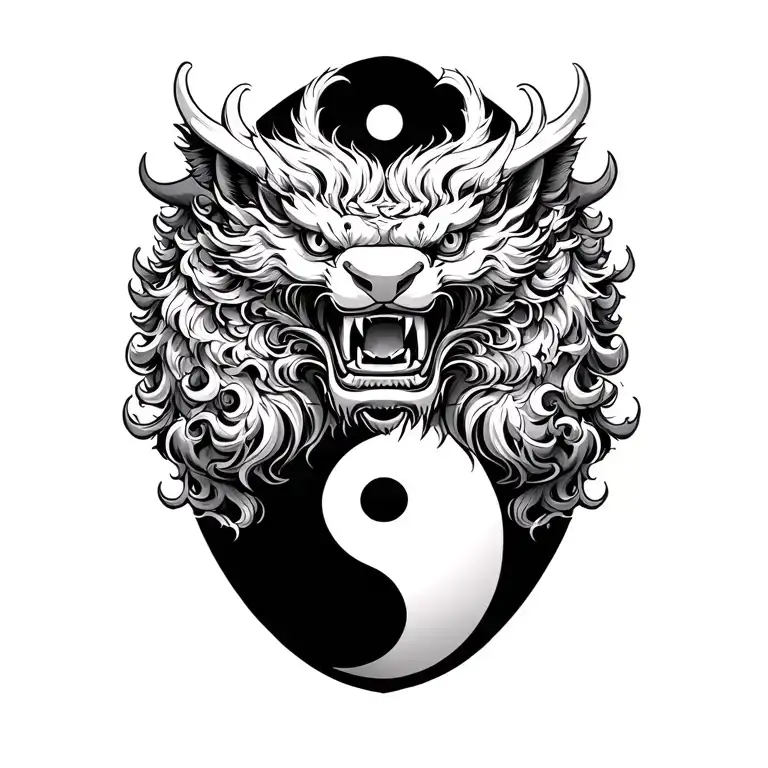 Two Foo Dog Whole Body With Yinyang Fierce Battle