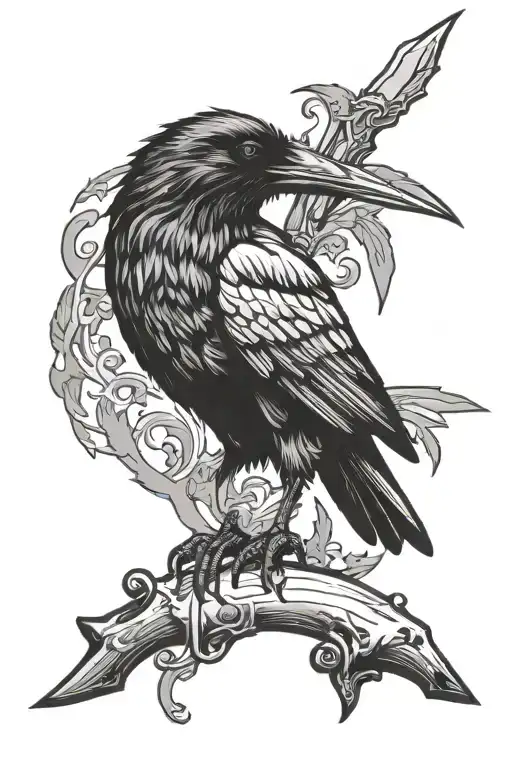 Raven Perched Holding A Dagger