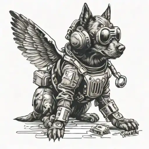 A Realistic Dog Wearing Aviation Gear Playing Paintball