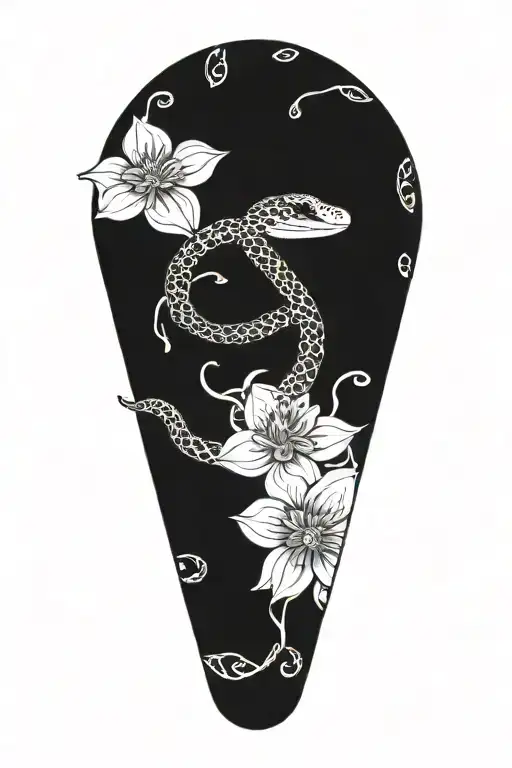 Flowers And Snake Wrapped Together With Mandala Design Incorporating