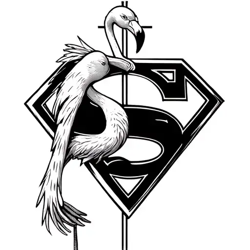Flamingo In A Superman Logo With A Cross