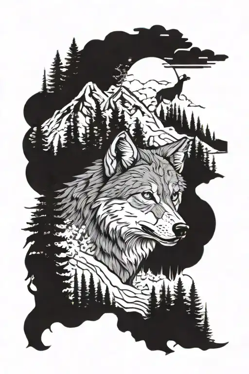 Wolf With Forrest Background With Hunan And Other Animals