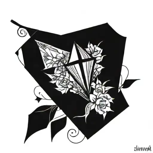 Kite With Sketch Flower And Dark Lettering Parts