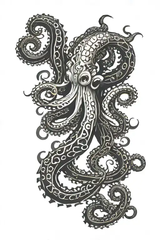 Kraken Octopus In A Viking Norse Mythology Style Symbolizing The 9 Realms
