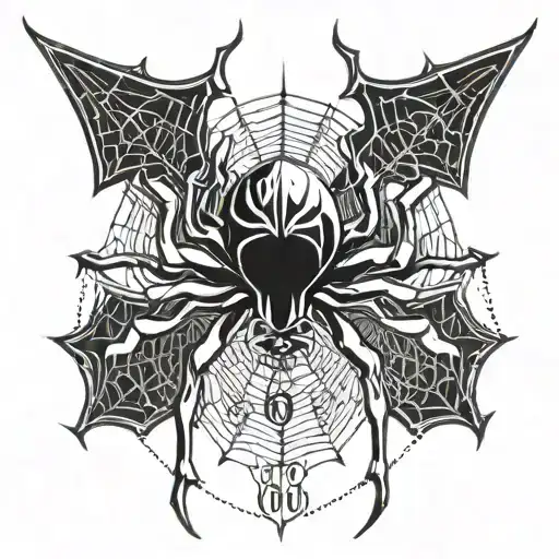 Gothic Tattoo Of Spider And Web With A 666 Written On Its Body