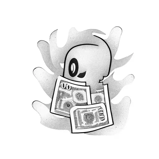 A Ghostly Figure Emerging From A Pile Of Money In A Notebook