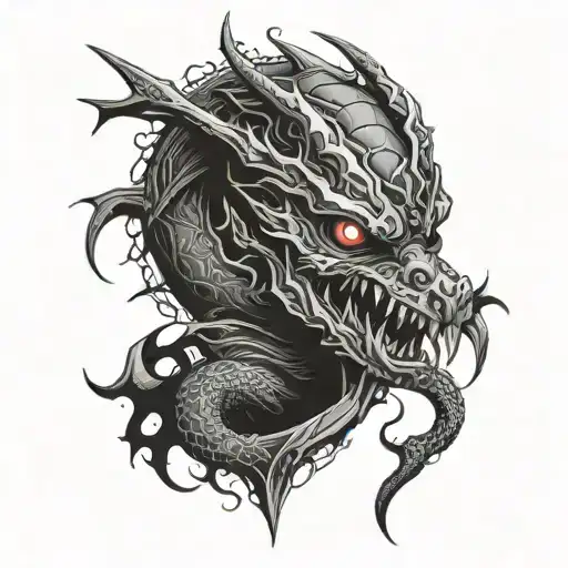 A Tattoo Of A Dragon Wrapped Around The Tokyo Ghoul Mask Symbol