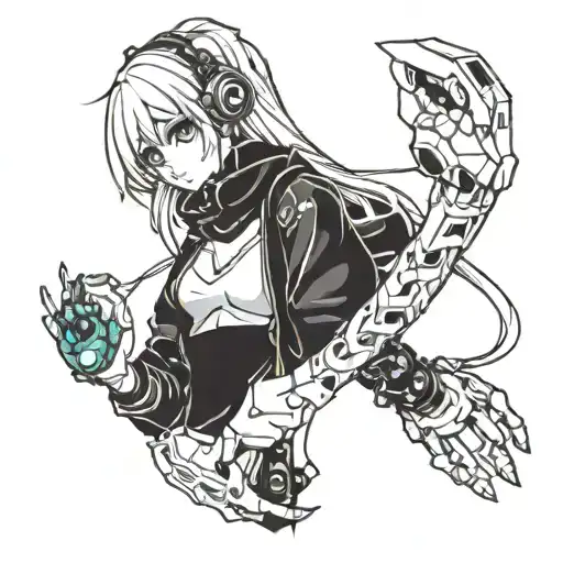 Anime Girl Cyberpunk On Hand