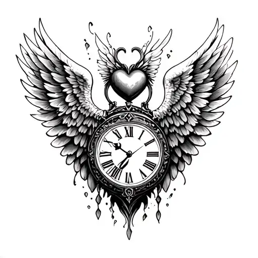 Heart Clock Angel Wings