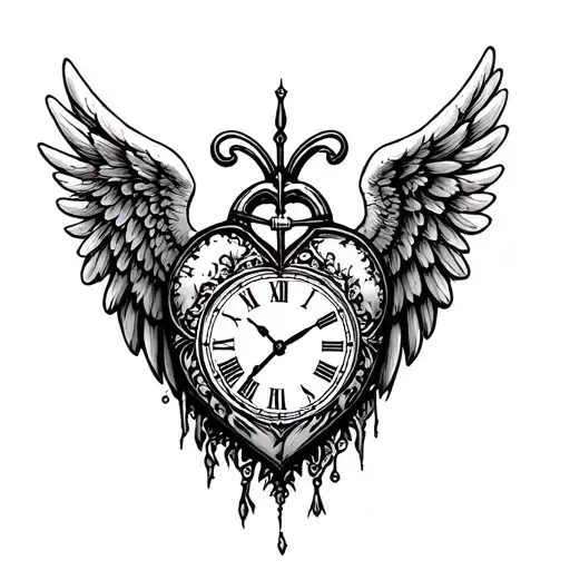 Heart Clock Angel Wings
