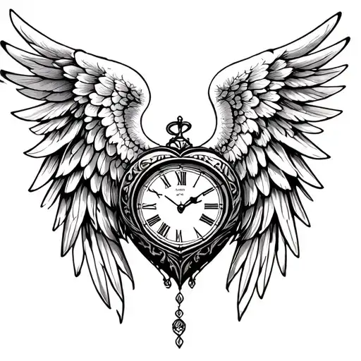 Heart Clock Angel Wings