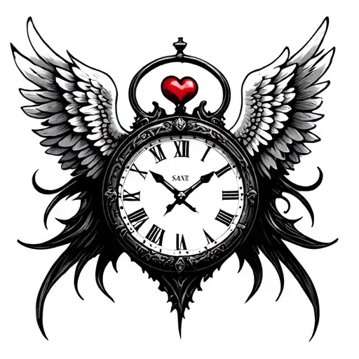 Heart Clock Angel Wings