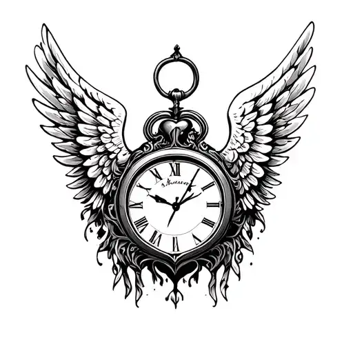 Heart Clock Angel Wings