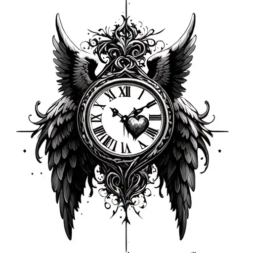 Heart Clock Angel Wings