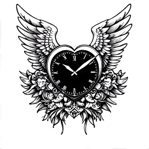 Heart Clock Angel Wings