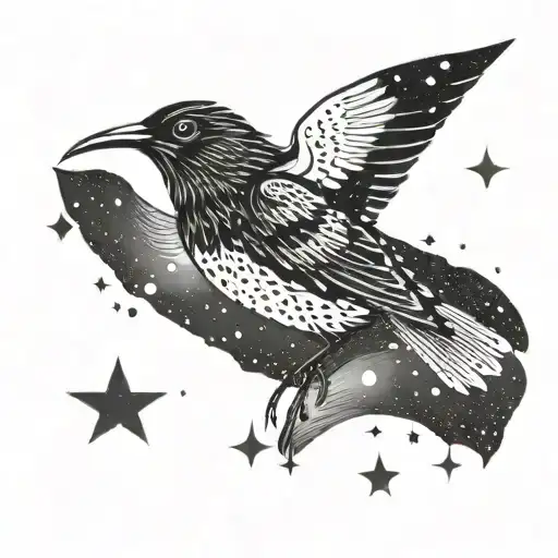 One Bird Flying Alone In Sky Full Of Stars