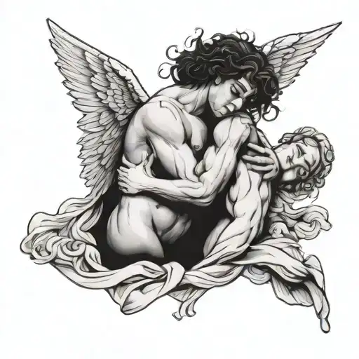 Greek God Hugging A Female Angel