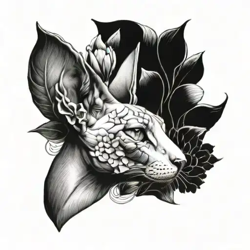 Sphynx Cat With Many Flowers In The Background