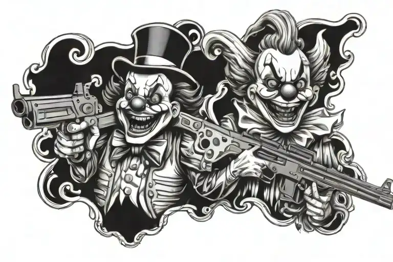 Laughing Angels And Clown With Gun