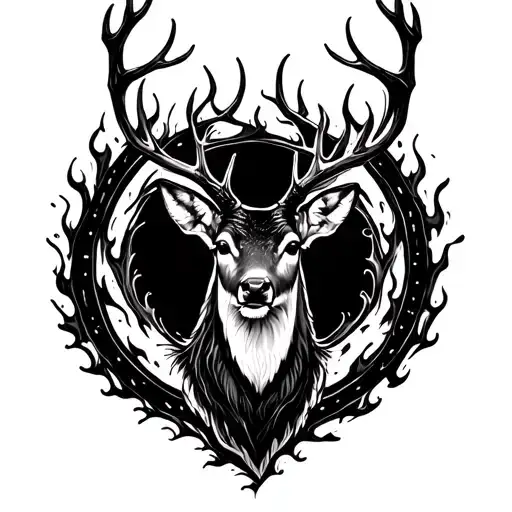 Circle Of Fire Surrounding A Deer