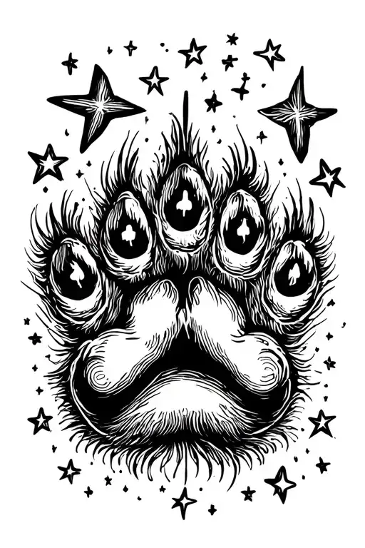 Cat Paw Print Surrounded By Stars