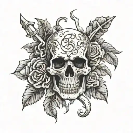 Skull And Bones Over Roses