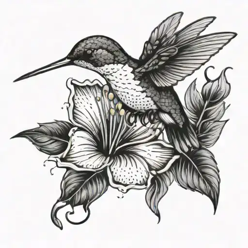 Humming Bird With Hibiscus Flower