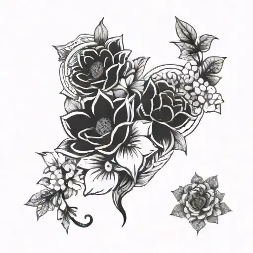 Birth Flowers Intertwined With Mandela Design With Elements