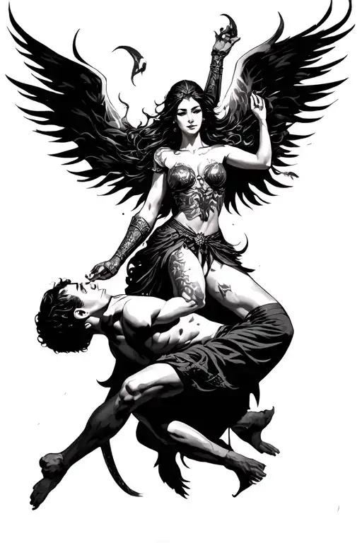 Azte Warrior Princess Holding A Man Falling