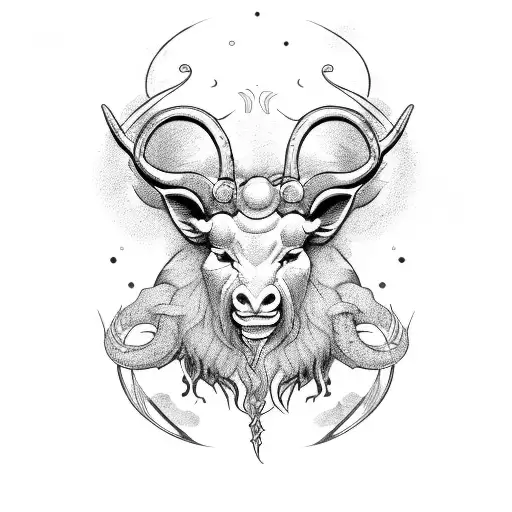 Aries Ram With Curved Horns With Flames Of Fire Around Him
