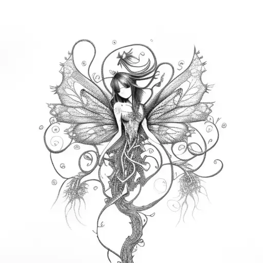 Spine Tattoo Enchanting Fairy Surrounded By Intricate Vines
