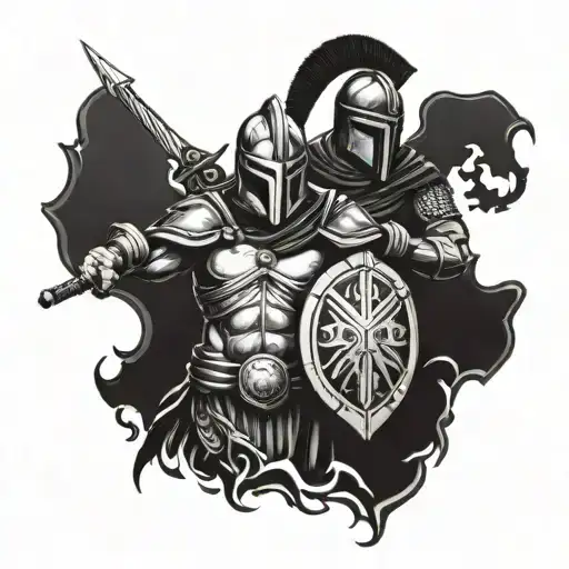 Firefigther And Spartan Warrior Holding