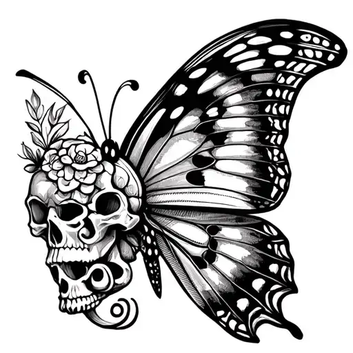 Butterfly With Skull And Om Symbol Incorporated