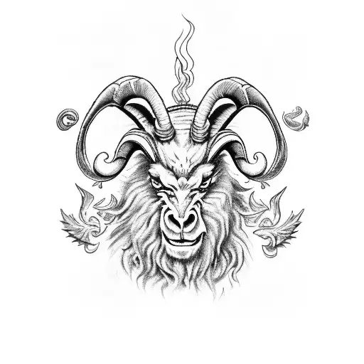A Mix Between An Aries Ram And A Baphomet With Flames On A Shin Sleeve