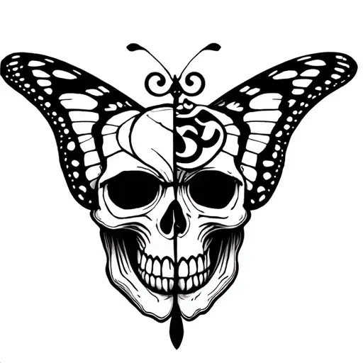 Butterfly And Half Skull With Om Symbol